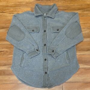 Free People Size SM Ruby Oversized Greyed Olive Shirt Jacket Shacket Distressed